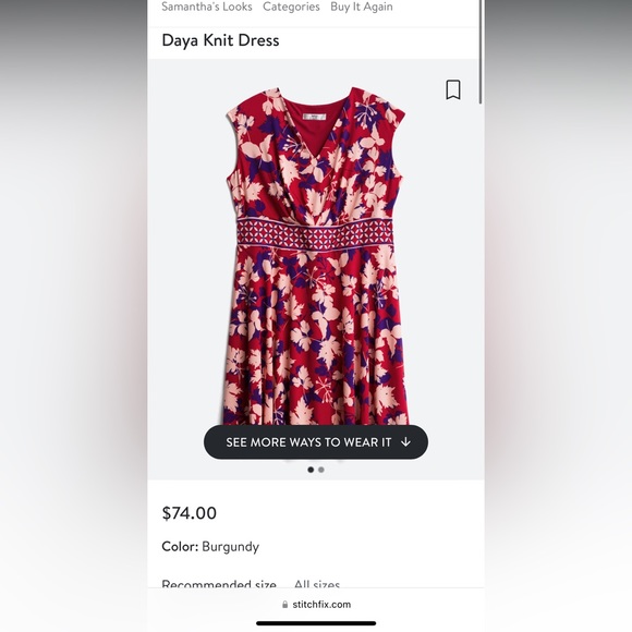 Stitch Fix Wisp Daya Knit Dress -20W, 2X - plus size - burgundy floral - EUC - Picture 3 of 4